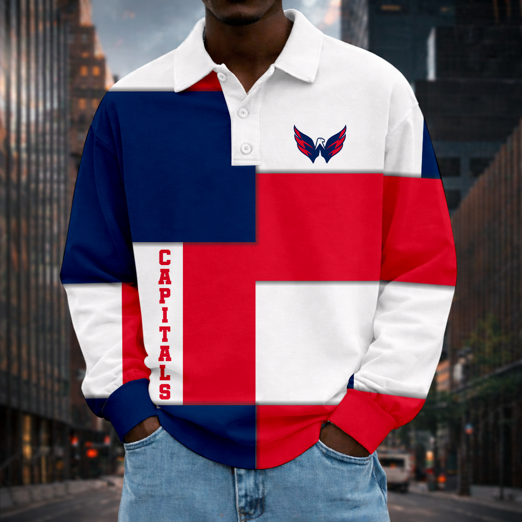 LIMITED EDITION - NEW CUSTOMIZED NHL10 WCP WASHINGTON CAPITALS MEN LONG SLEEVE POLO