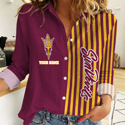 VIRAL EDITION - NEW CUSTOMIZED NCAA MFF11 ASS ARIZONA STATE SUN DEVILS WOMEN CASUAL SHIRT FOR FAN