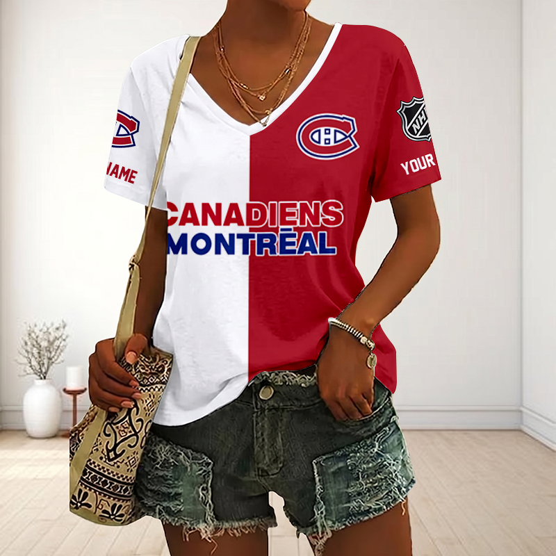 LIMITED EDITION - NEW CUSTOMIZED NHL11 MCD MONTREAL CANADIENS V-NECK FEMALE SHIRT