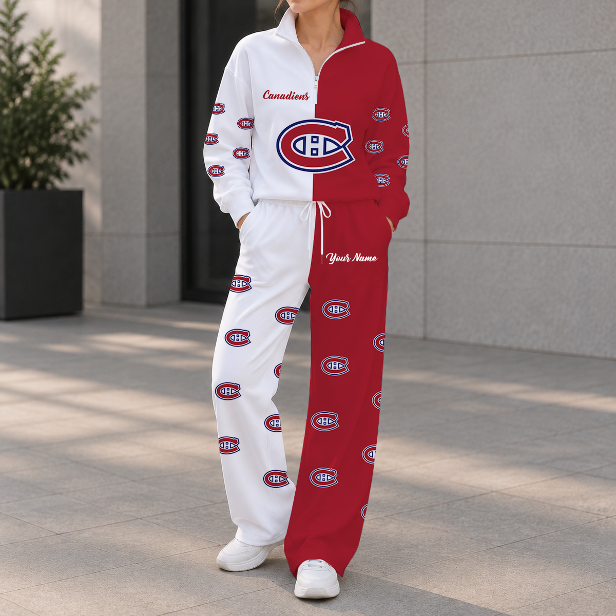 SPECIAL EDITION - NEW CUSTOMIZED NHL11 MCD MONTREAL CANADIENS ZIPPER SWEATSHIRT & WIDE LEG PANTS SET