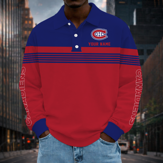 LIMITED EDITION - NEW CUSTOMIZED NHL11 MCD MONTREAL CANADIENS MEN LONG SLEEVE POLO