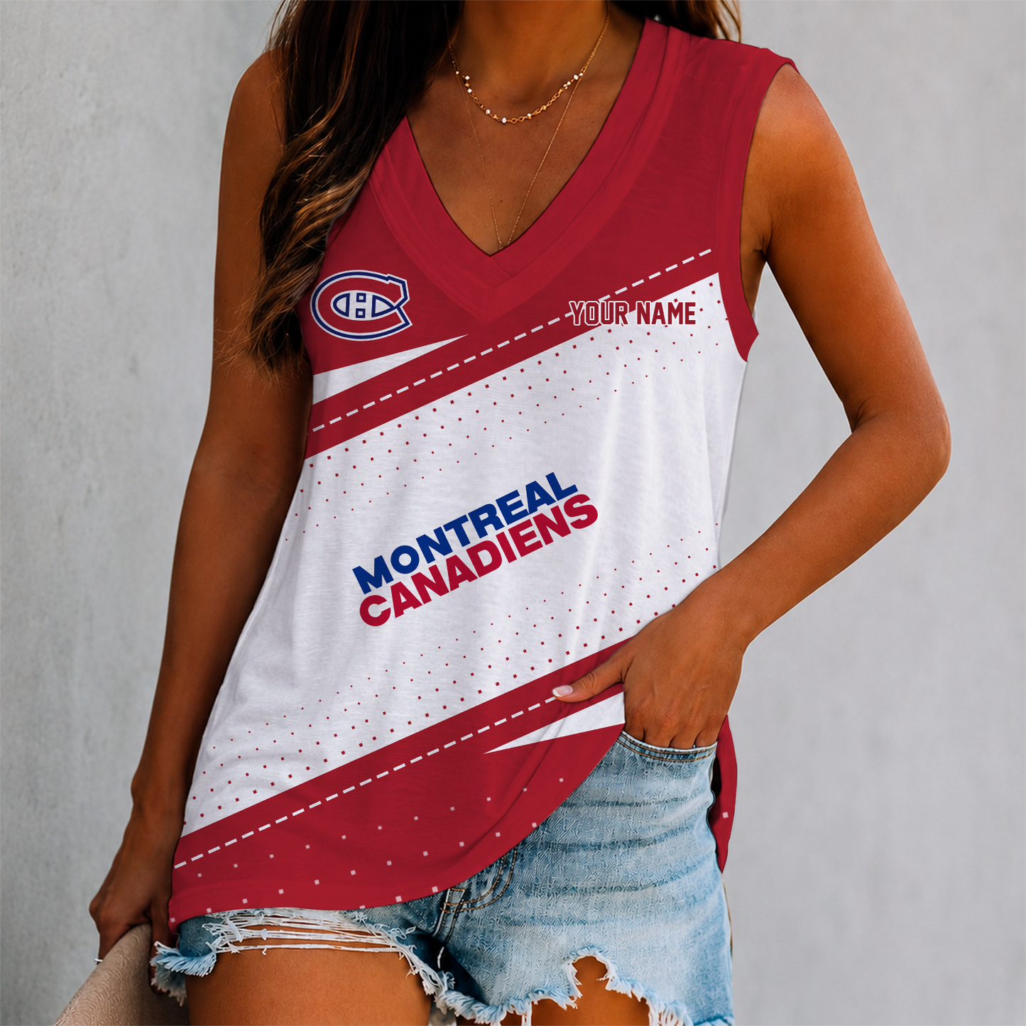 FINAL SALE - NEW CUSTOMIZED NHL11 MCD MONTREAL CANADIENS WOMEN'S V-NECK TANK TOP