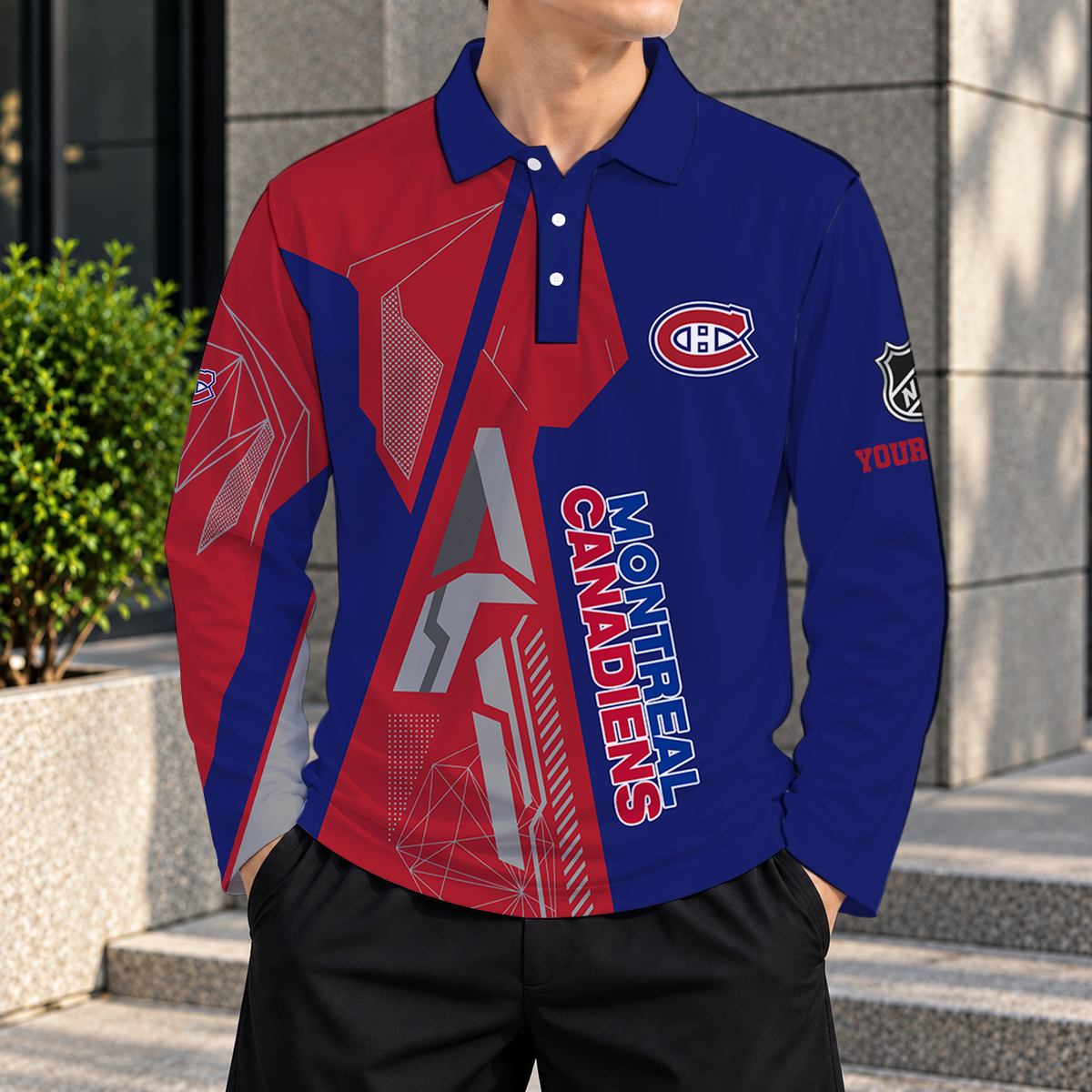 SPECIAL EDITION - NEW CUSTOMIZED NHL11 MCD MONTREAL CANADIENS MEN LONG SLEEVE POLO