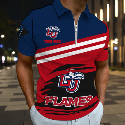 HOT DEAL - NEW CUSTOMIZED NCAA CFH12 LIF LIBERTY FLAMES POLO SHIRT, ZIP POLO SHIRT & T-SHIRTS