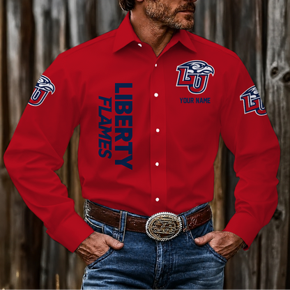 VIRAL EDITION - NEW CUSTOMIZED NCAA CFH12 LIF LIBERTY FLAMES MEN'S LONG SLEEVE BUTTON-UP SHIRT