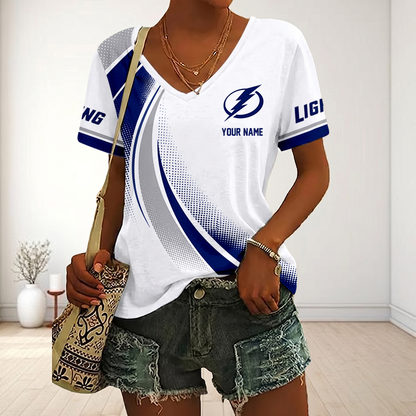 LIMITED EDITION - NEW CUSTOMIZED NHL12 TPL TAMPA BAY LIGHTNING V-NECK FEMALE SHIRT