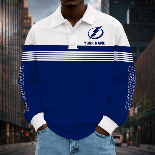 LIMITED EDITION - NEW CUSTOMIZED NHL12 TPL TAMPA BAY LIGHTNING MEN LONG SLEEVE POLO