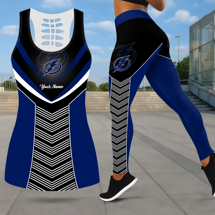 SPECIAL EDITION - NEW CUSTOMIZED NHL12 TPL TAMPA BAY LIGHTNING LEGGINGS & HOLLOW TANK TOP SET
