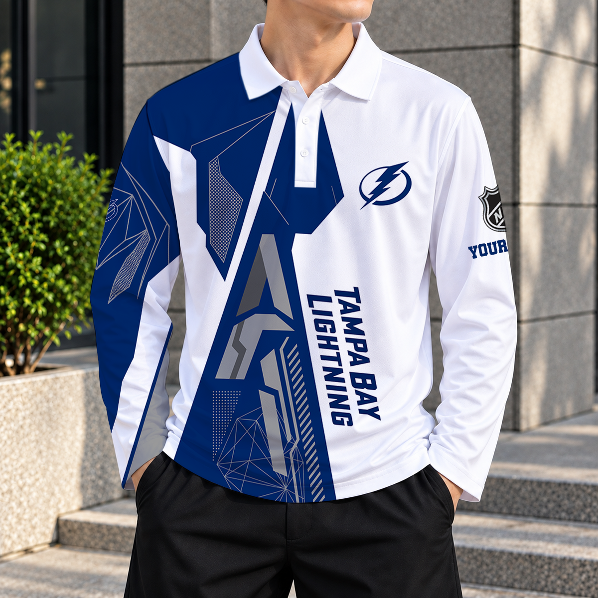 SPECIAL EDITION - NEW CUSTOMIZED NHL12 TPL TAMPA BAY LIGHTNING MEN LONG SLEEVE POLO