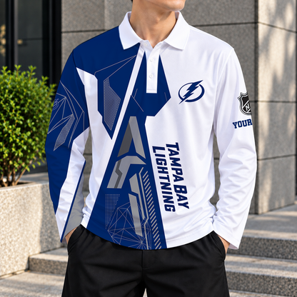 SPECIAL EDITION - NEW CUSTOMIZED NHL12 TPL TAMPA BAY LIGHTNING MEN LONG SLEEVE POLO