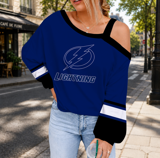 FINAL SALE - NEW CUSTOMIZED NHL12 TPL TAMPA BAY LIGHTNING DROP SHOULDER SWEATSHIRT