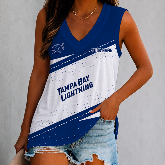 FINAL SALE - NEW CUSTOMIZED NHL12 TPL TAMPA BAY LIGHTNING WOMEN'S V-NECK TANK TOP