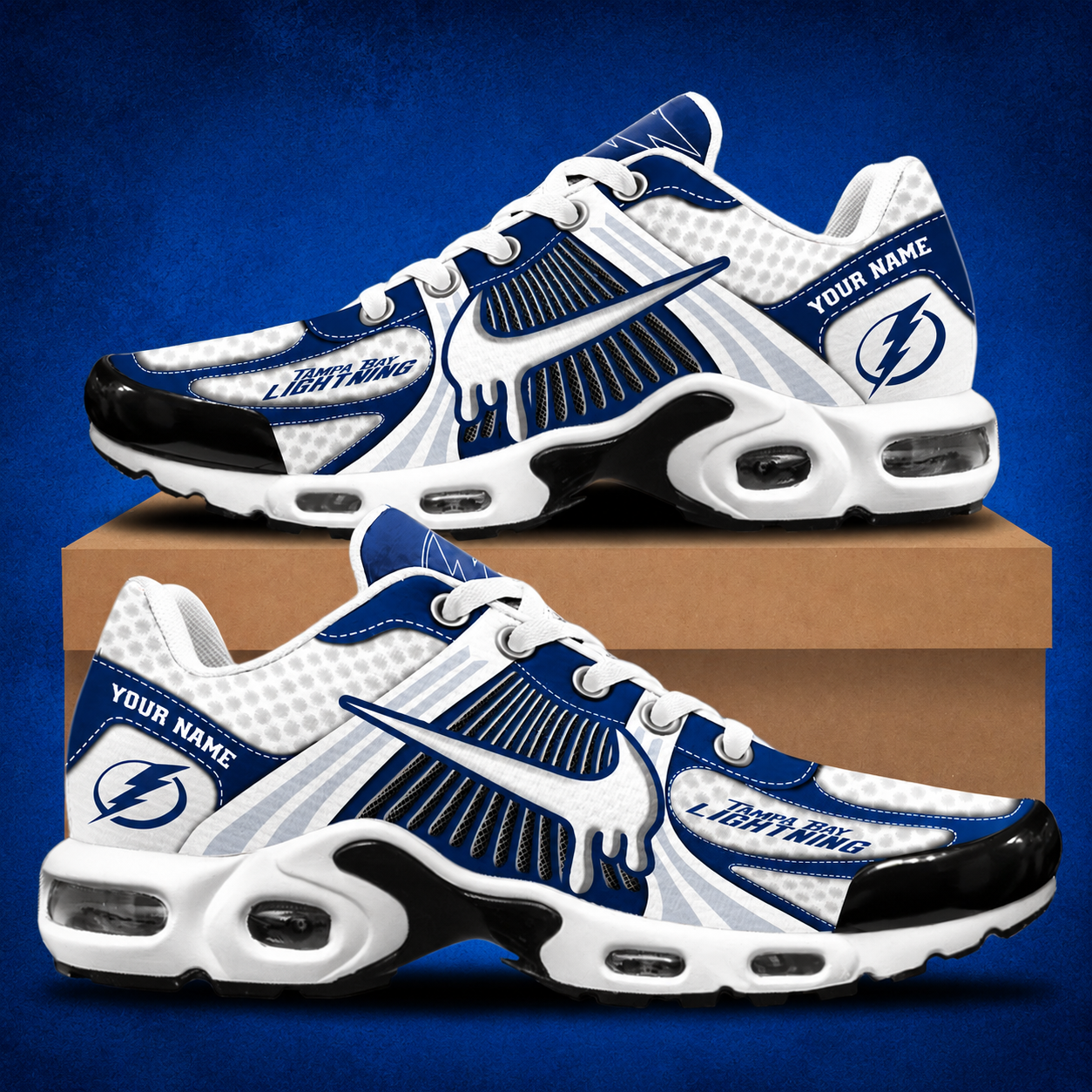 HOT DEAL - NEW CUSTOMIZED NHL12 TPL TAMPA BAY LIGHTNING AIR MAX PLUS SNEAKERS
