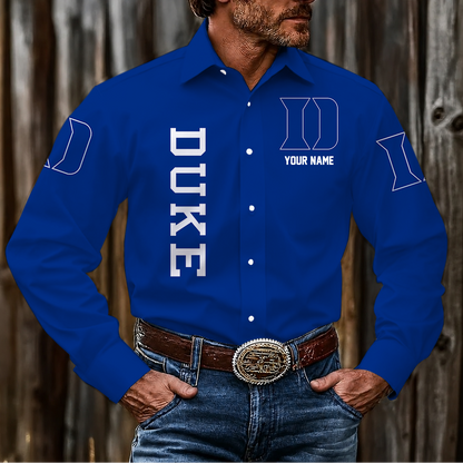 VIRAL EDITION - NEW CUSTOMIZED NCAA CFH13 DLD DUKE BLUE DEVILS MEN'S LONG SLEEVE BUTTON-UP SHIRT