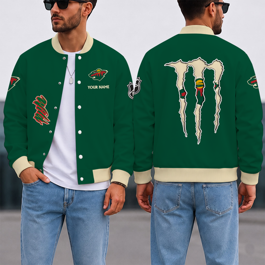 LIMITED EDITION - NEW CUSTOMIZED NHL13 MNW MINNESOTA WILD SATIN VARSITY JACKET & BASEBALL JACKET