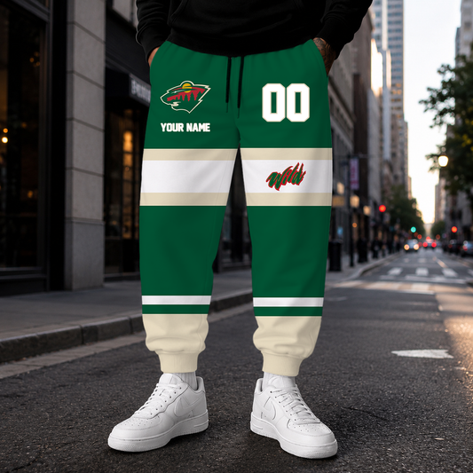 HOT DEAL - NEW CUSTOMIZED NHL13 MNW MINNESOTA WILD SWEATPANTS