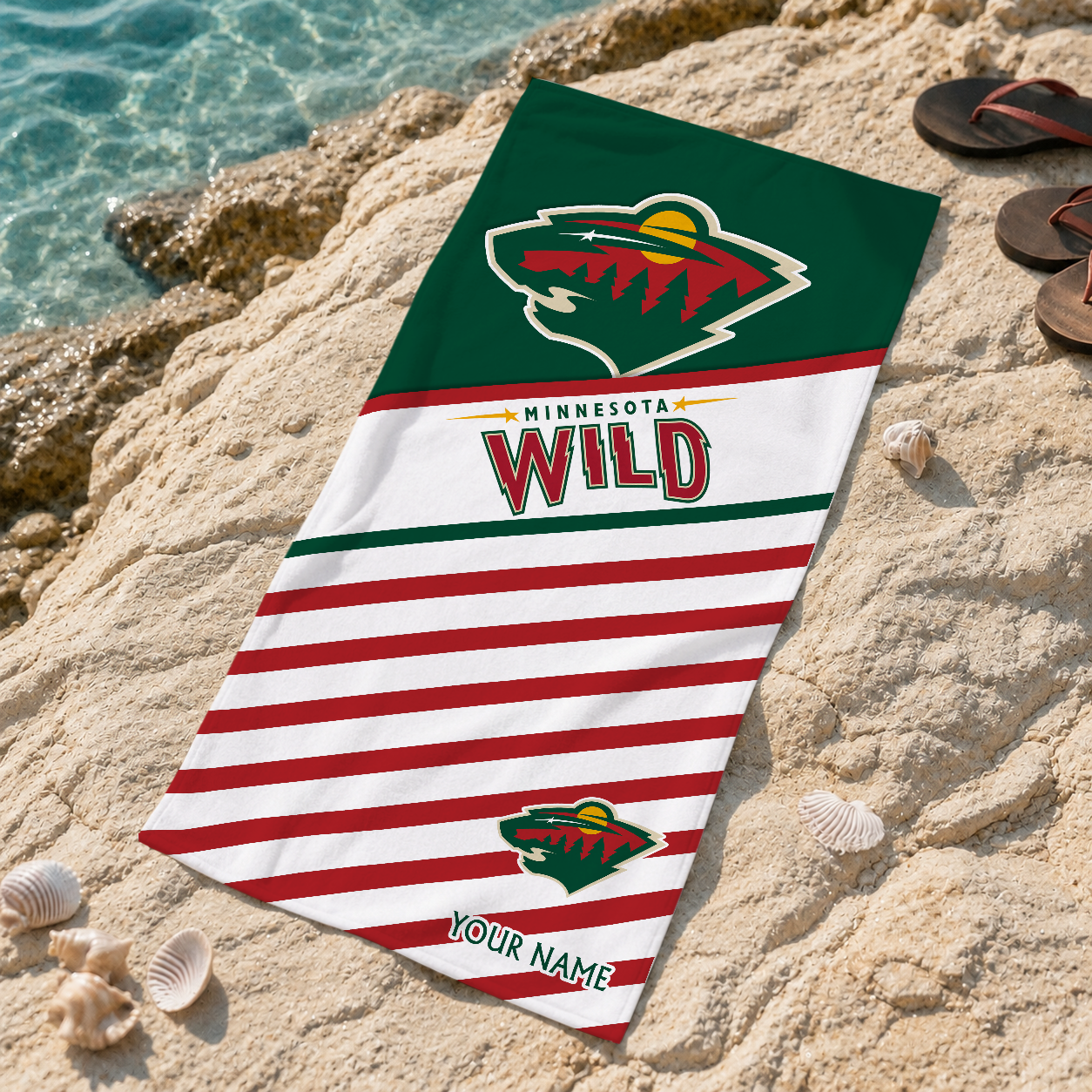 FINAL SALE - NEW CUSTOMIZED NHL13 MNW MINNESOTA WILD BEACH TOWEL