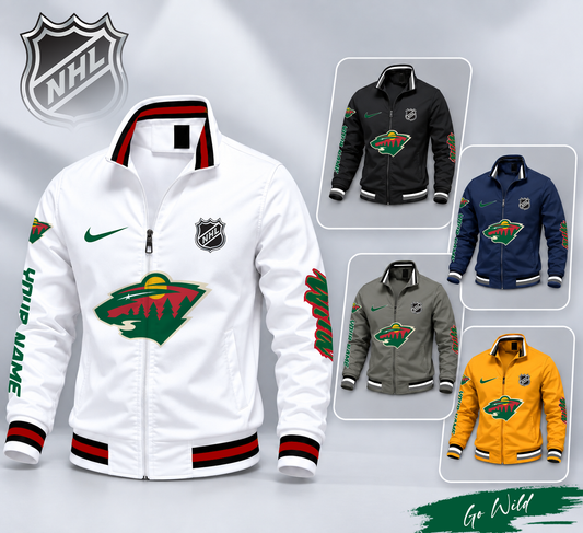 FLASH SALE - NEW CUSTOMIZED NHL13 MNW MINNESOTA WILD MULTICOLOR MEN'S CASUAL JACKET
