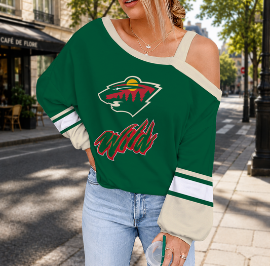 FINAL SALE - NEW CUSTOMIZED NHL13 MNW MINNESOTA WILD DROP SHOULDER SWEATSHIRT
