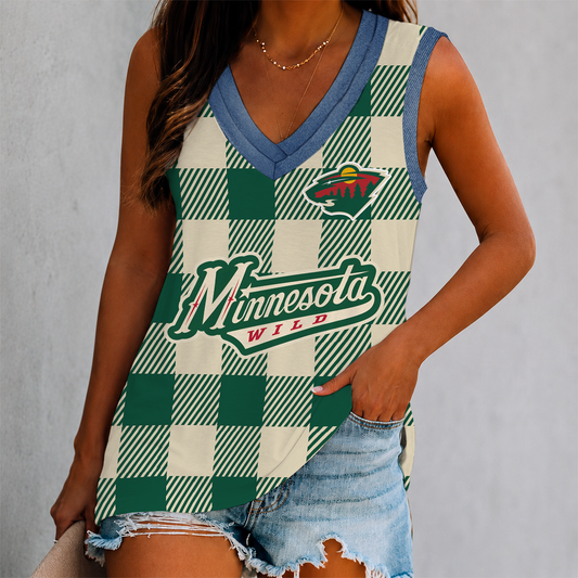 FINAL SALE - NEW CUSTOMIZED NHL13 MNW MINNESOTA WILD WOMEN'S V-NECK TANK TOP