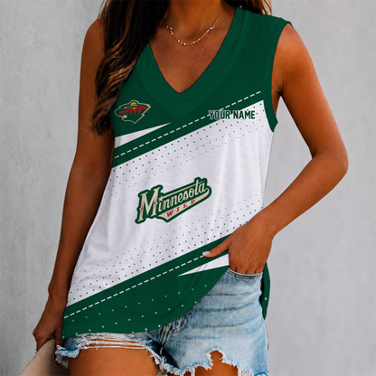 FINAL SALE - NEW CUSTOMIZED NHL13 MNW MINNESOTA WILD WOMEN'S V-NECK TANK TOP