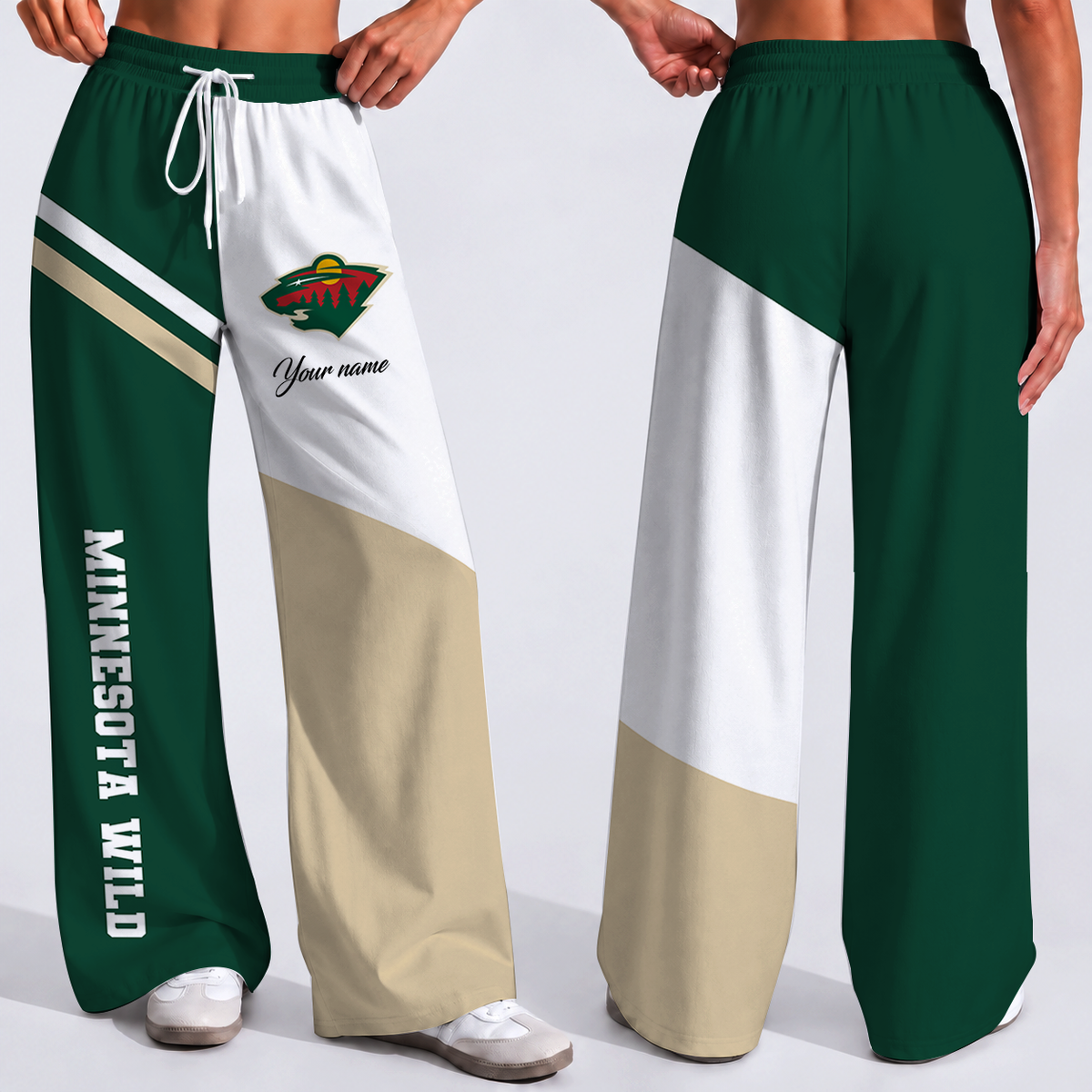 FINAL SALE - NEW CUSTOMIZED NHL13 MNW MINNESOTA WILD WOMEN'S WIDE LEG PANTS
