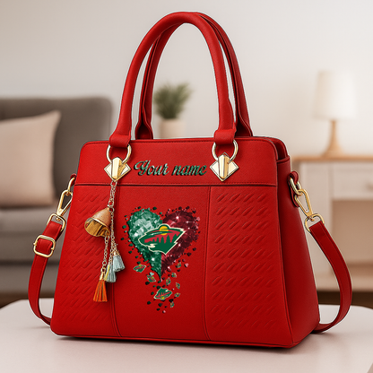 LIMITED EDITION - NEW CUSTOMIZED NHL13 MNW MINNESOTA WILD ZIP HANDBAG MULTICOLOR