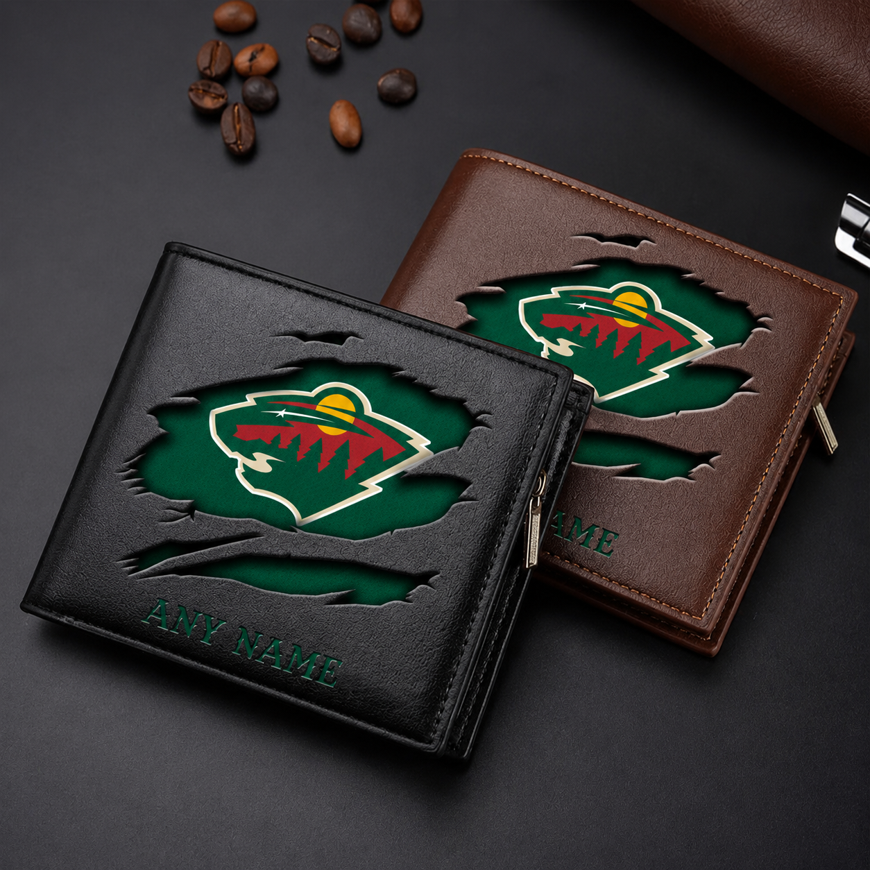 FINAL SALE - NEW CUSTOMIZED NHL13 MNW MINNESOTA WILD LEATHER WALLET