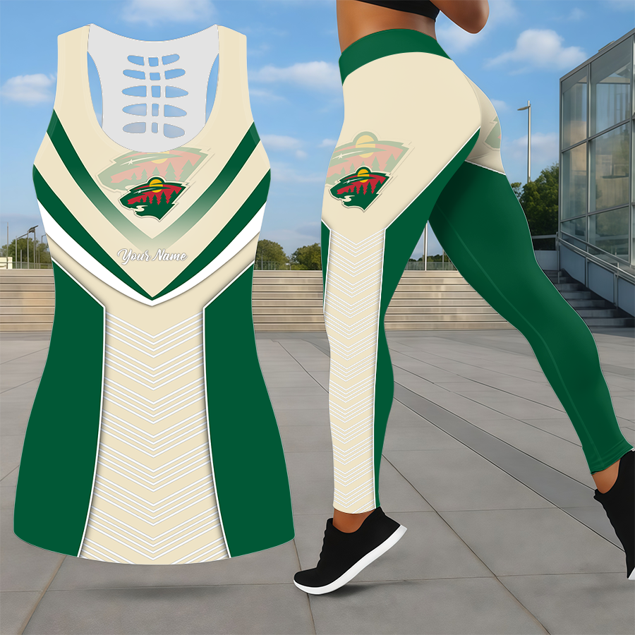 SPECIAL EDITION - NEW CUSTOMIZED NHL13 MNW MINNESOTA WILD LEGGINGS & HOLLOW TANK TOP SET