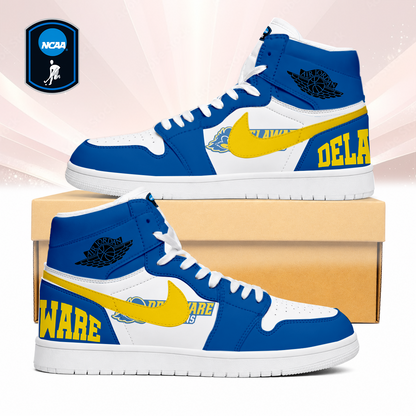 SPECIAL EDITION - NEW CUSTOMIZED NCAA CFH14 DFH DELAWARE FIGHTIN' BLUE HENS AIR JORDAN SNEAKERS