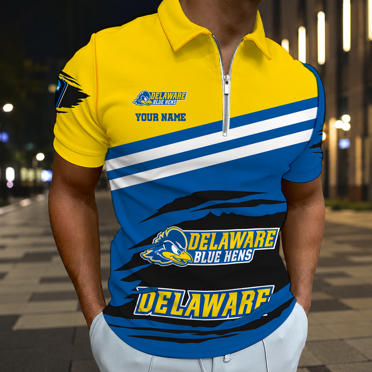 HOT DEAL - NEW CUSTOMIZED NCAA CFH14 DFH DELAWARE FIGHTIN' BLUE HENS POLO SHIRT, ZIP POLO SHIRT & T-SHIRTS