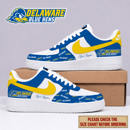 FINAL SALE - NEW CUSTOMIZED NCAA CFH14 DFH DELAWARE FIGHTIN' BLUE HENS AF1 SHOES