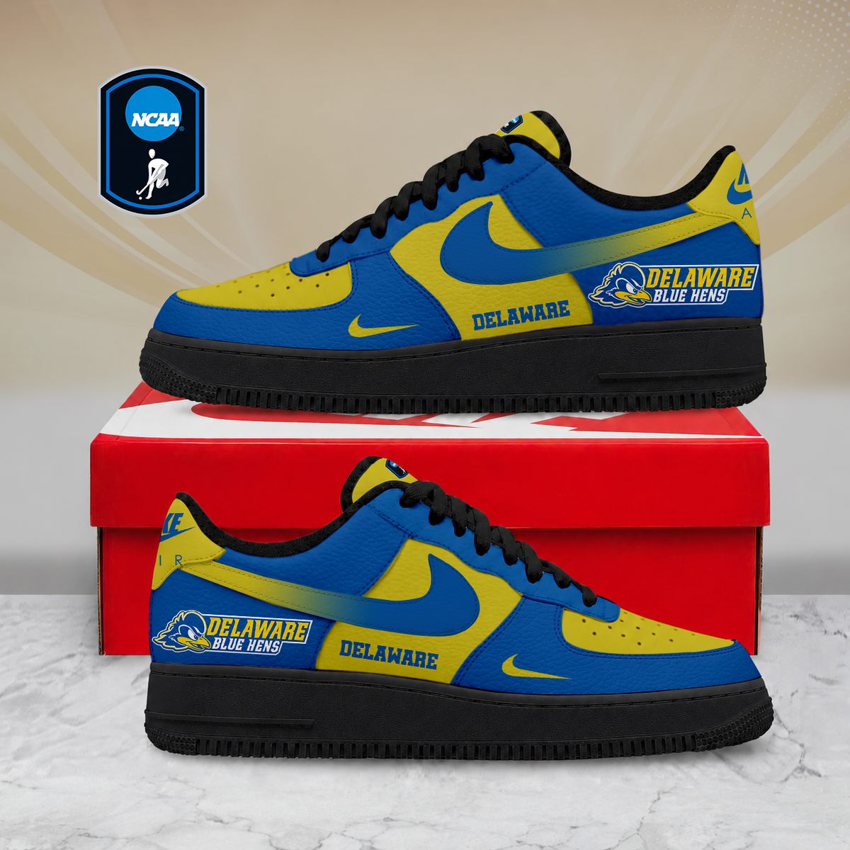 FINAL SALE - NEW CUSTOMIZED NCAA CFH14 DFH DELAWARE FIGHTIN' BLUE HENS AF1 SHOES