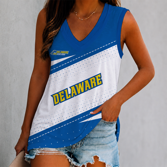 LIMITED EDITION - NEW CUSTOMIZED NCAA CFH14 DFH DELAWARE FIGHTIN' BLUE HENS WOMEN'S V-NECK TANK TOP
