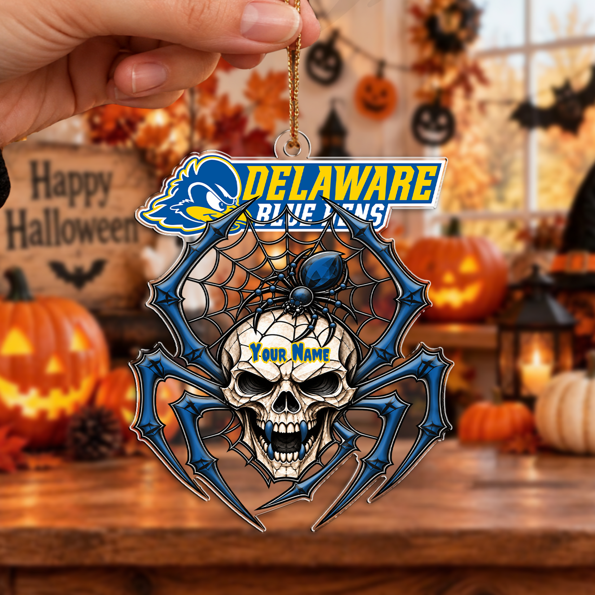 ACTIVE OFFER - NEW CUSTOMIZED NCAA CFH14 DFH DELAWARE FIGHTIN' BLUE HENS HALLOWEEN ACRYLIC ORNAMENT