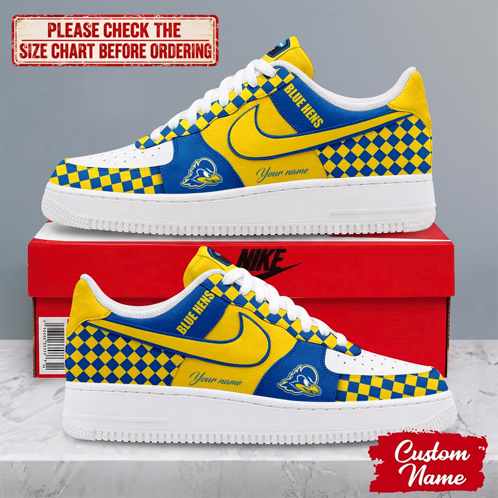 HOT DEAL - NEW CUSTOMIZED NCAA CFH14 DFH DELAWARE FIGHTIN' BLUE HENS AF1 SHOES