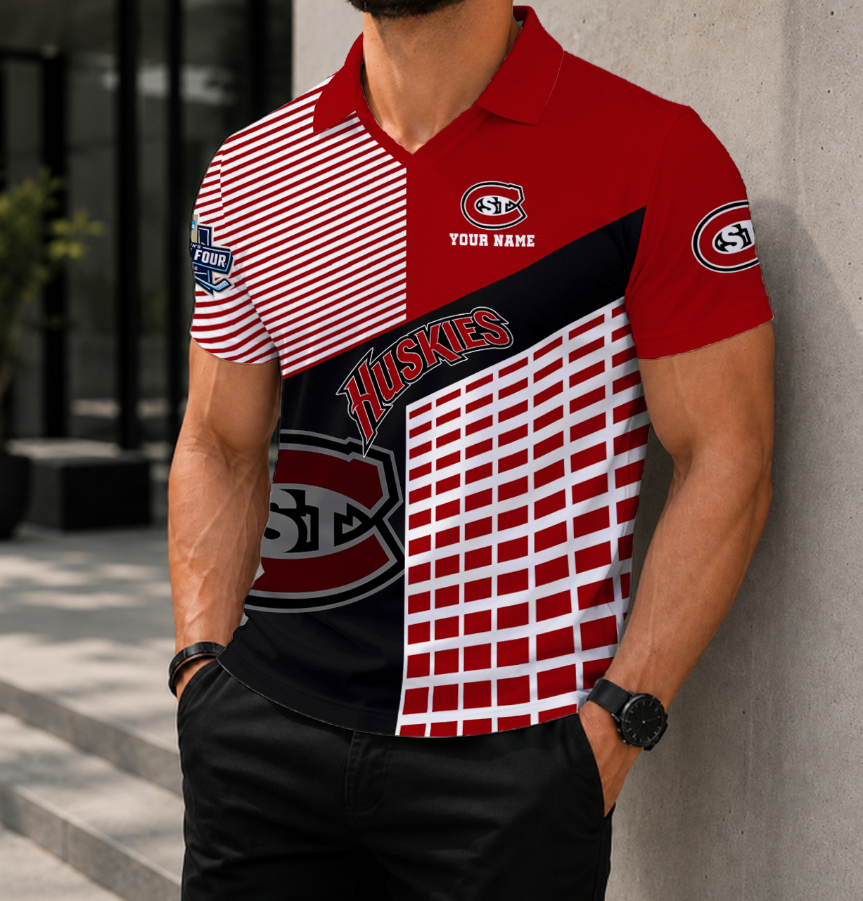 VIRAL EDITION - NEW CUSTOMIZED NCAA MFF14 SCH ST. CLOUD STATE HUSKIES POLO SHIRT