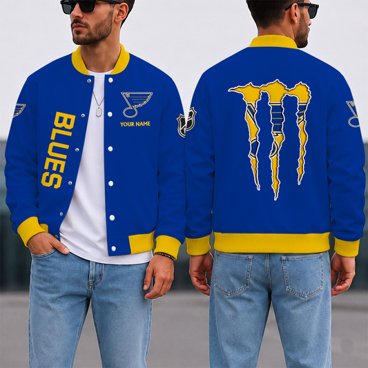 LIMITED EDITION - NEW CUSTOMIZED NHL14 SLB ST. LOUIS BLUES SATIN VARSITY JACKET & BASEBALL JACKET