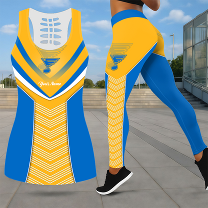 SPECIAL EDITION - NEW CUSTOMIZED NHL14 SLB ST. LOUIS BLUES LEGGINGS & HOLLOW TANK TOP SET