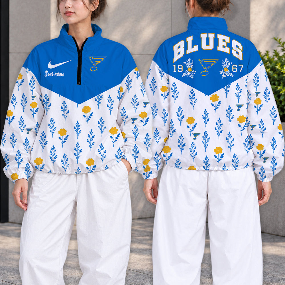 LIMITED EDITION - NEW CUSTOMIZED NHL14 SLB ST. LOUIS BLUES V-NECK ZIPPER SWEATSHIRT JACKET