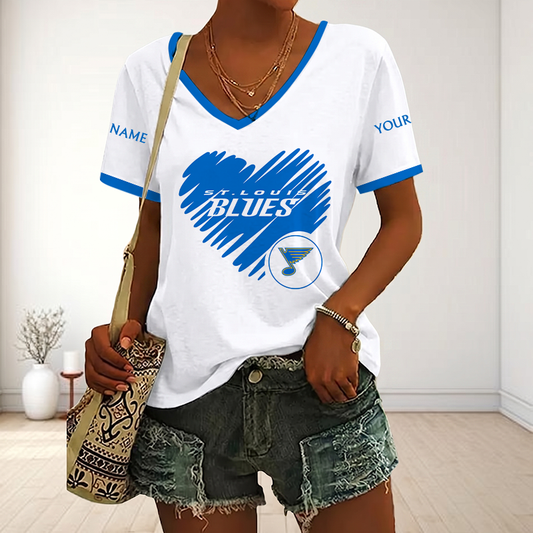 FINAL SALE - NEW CUSTOMIZED NHL14 SLB ST. LOUIS BLUES V-NECK FEMALE SHIRT