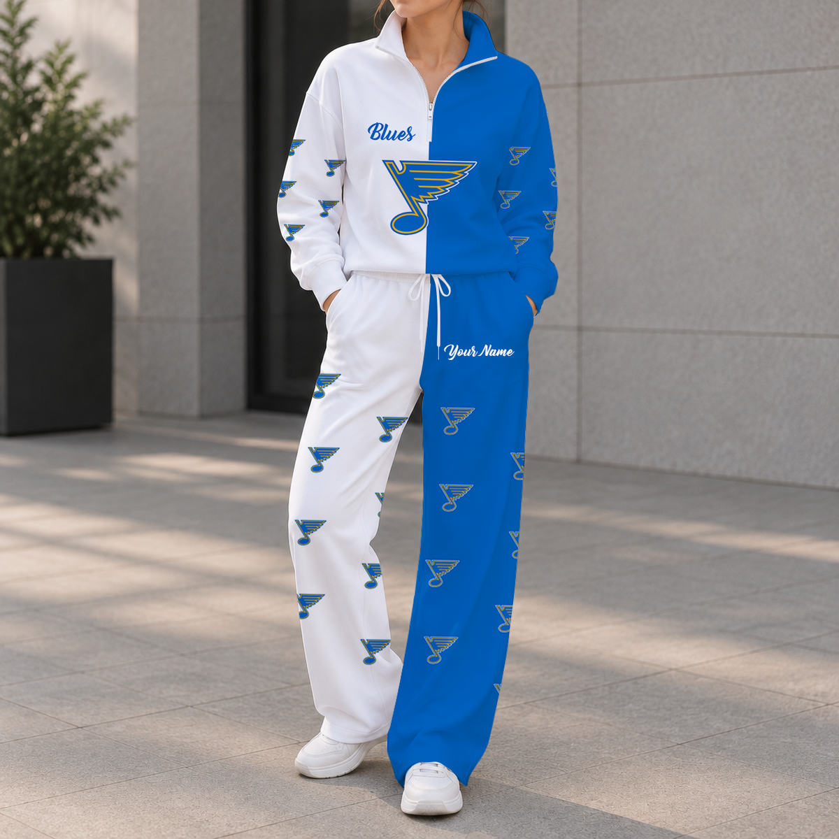 SPECIAL EDITION - NEW CUSTOMIZED NHL14 SLB ST. LOUIS BLUES ZIPPER SWEATSHIRT & WIDE LEG PANTS SET