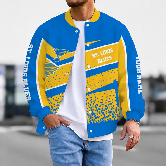 LIMITED EDITION - NEW CUSTOMIZED NHL14 SLB ST. LOUIS BLUES SATIN VARSITY JACKET & BASEBALL JACKET