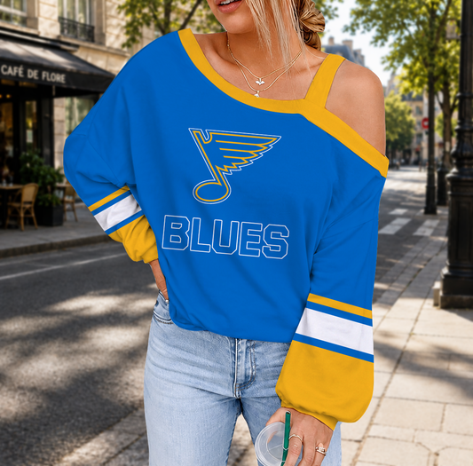 FINAL SALE - NEW CUSTOMIZED NHL14 SLB ST. LOUIS BLUES DROP SHOULDER SWEATSHIRT
