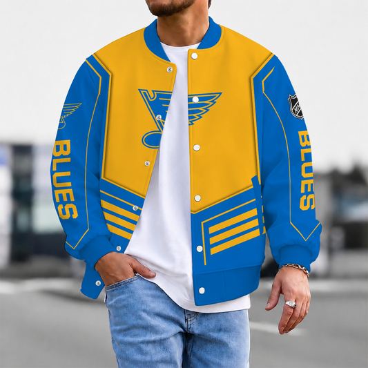 LIMITED EDITION - NEW CUSTOMIZED NHL14 SLB ST. LOUIS BLUES SATIN VARSITY JACKET & BASEBALL JACKET