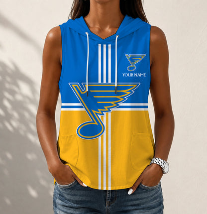 LIMITED EDITION - NEW CUSTOMIZED NHL14 SLB ST. LOUIS BLUES WOMEN'S SLEEVELESS HOODED POCKET TANK TOP