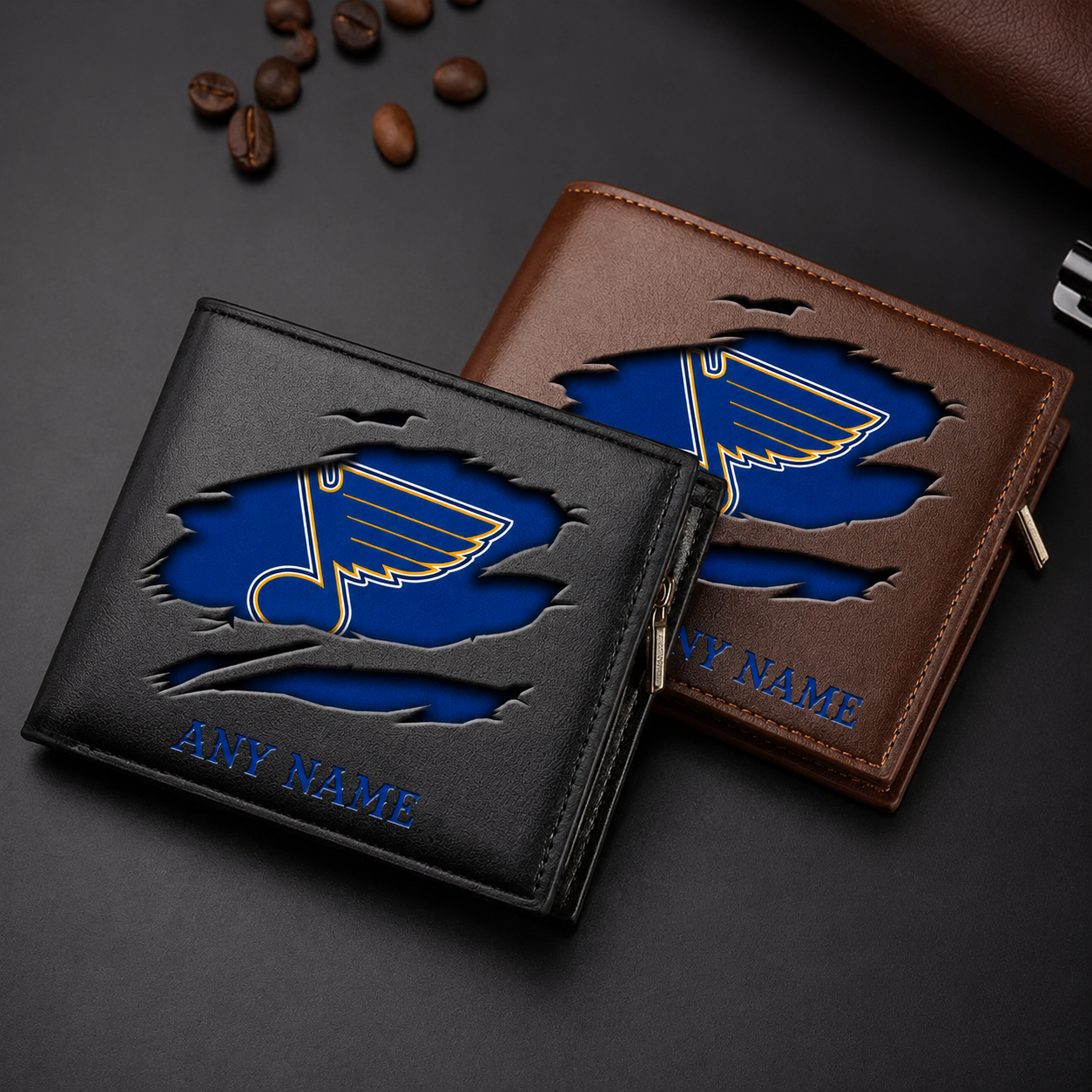 FINAL SALE - NEW CUSTOMIZED NHL14 SLB ST. LOUIS BLUES LEATHER WALLET