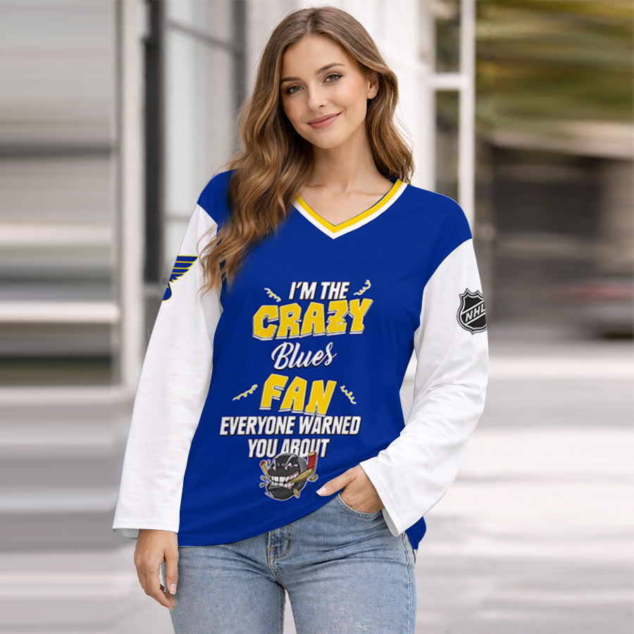 LIMITED EDITION - NEW CUSTOMIZED NHL14 SLB ST. LOUIS BLUES WOMEN'S HEART V-NECK LONG SLEEVE SHIRT