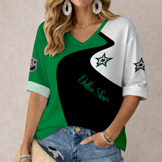 FLASH SALE - NEW CUSTOMIZED NHL15 DLS DALLAS STARS WOMEN'S V-NECK LONG SLEEVE SHIRT