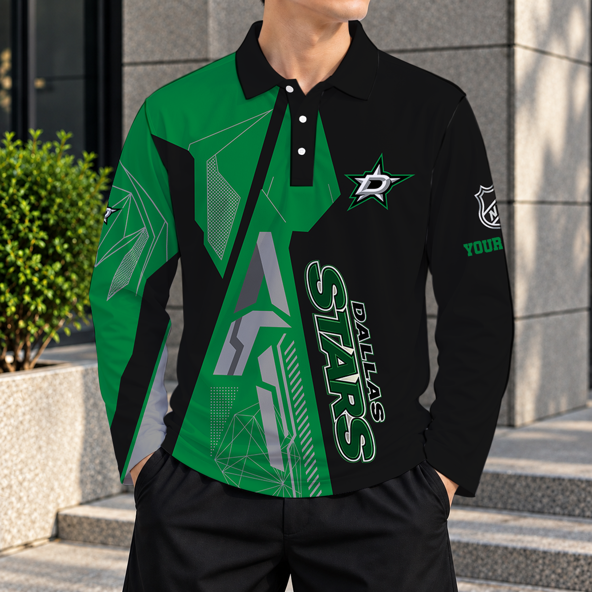 SPECIAL EDITION - NEW CUSTOMIZED NHL15 DLS DALLAS STARS MEN LONG SLEEVE POLO